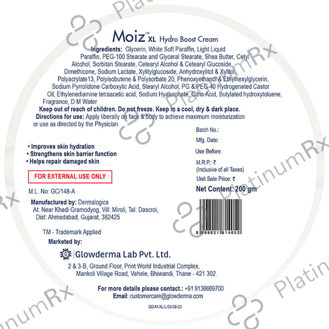 Moiz XL Hydro Boost Cream 200gm