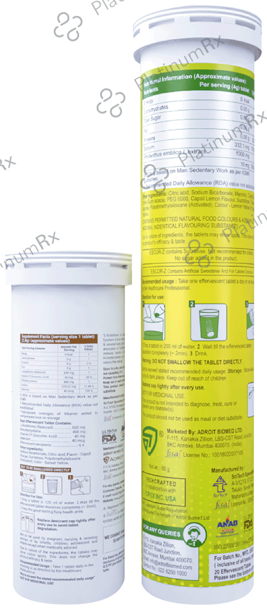 Glutone Glutone 1000 (15)& Escor-Z Lime & lemon Flavour(20) Effervescent Tablet