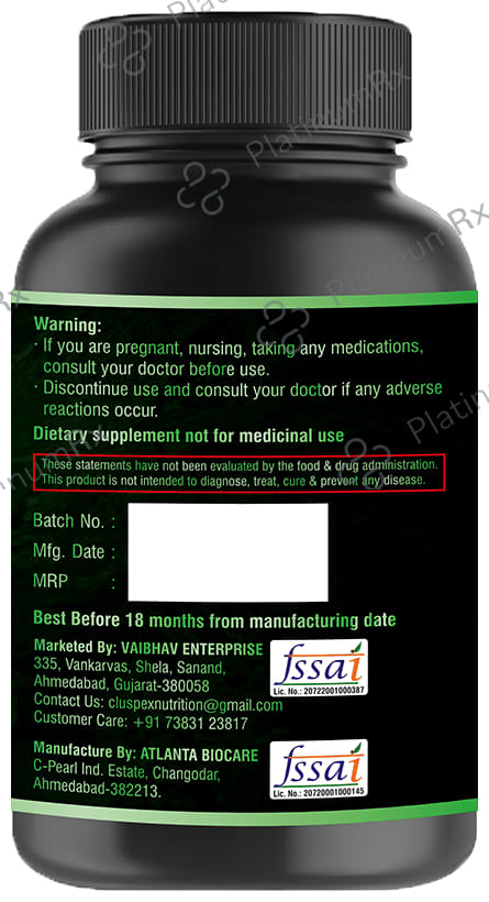 Cluspex Nutrition Beta Carotene 25000IU Veg Capsule 60s
