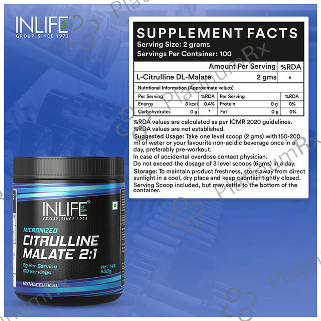 Inlife Micronized Citrulline Malate Powder 2:1 Supplement Unflavoured