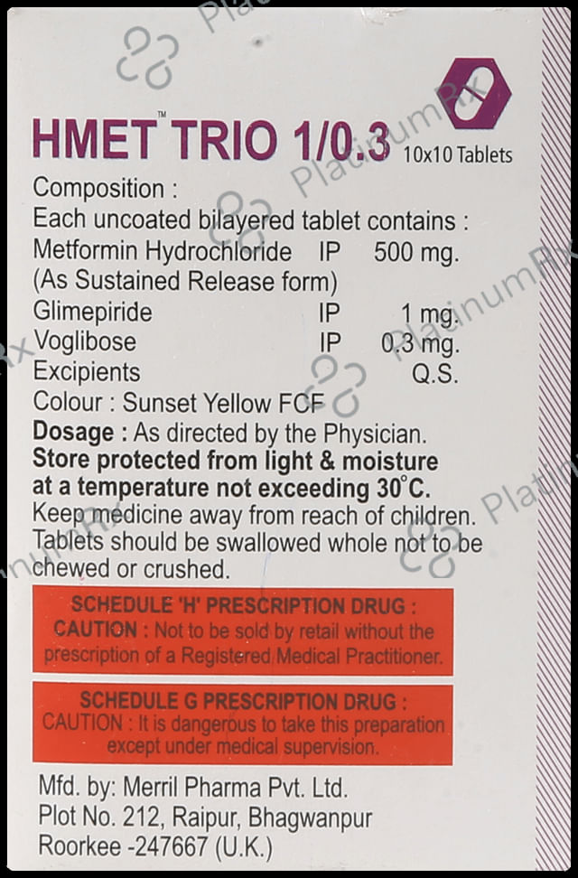 Hmet Trio 1mg/500mg/0.3mg Tablet