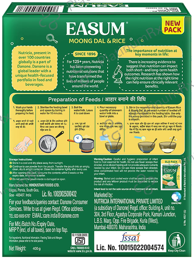 Easum Baby Cereal Rice & Moong Dal Powder 400gm