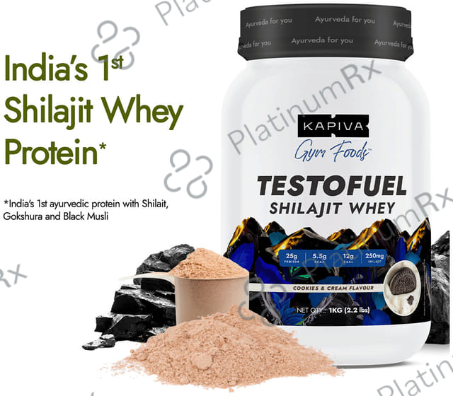 Kapiva TestoFuel Shilajit Whey Protein - Digezyme - Faster Absorption - Boosts Stamina -25gm Protein Powder Cookies and Cream