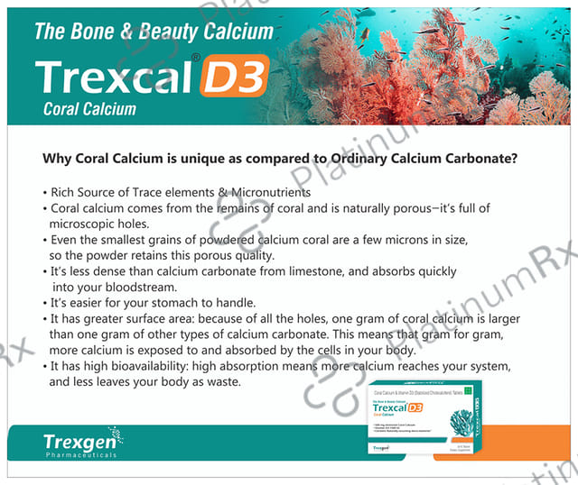 Trexgen Trexcal D3 - with Calcium & Cholecalciferol 300IU for Bone Health - Veg Tablet