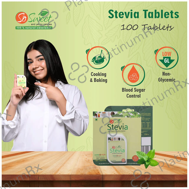 So Sweet Stevia Natural Sweetener for Diabetics - Zero Calorie - Tablet 100 tablets