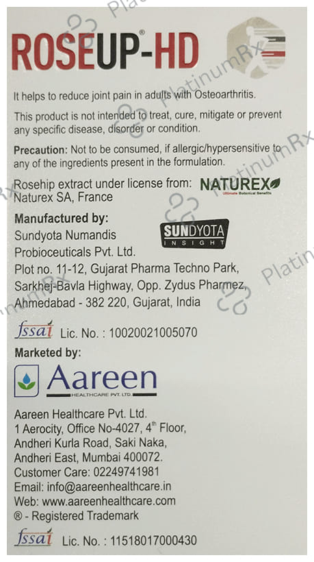 Roseup-Hd Veg Capsule with Rosehip, Curcuma Longa & Boswellia Serrata vegicap 14s