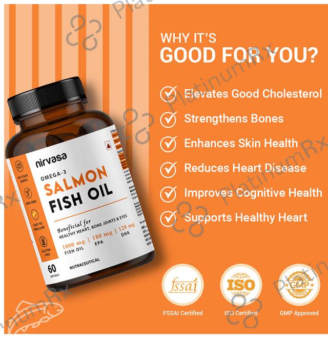 Nirvasa Omega-3 Salmon Fish Oil Softgel (60 Each) 1 Bottle