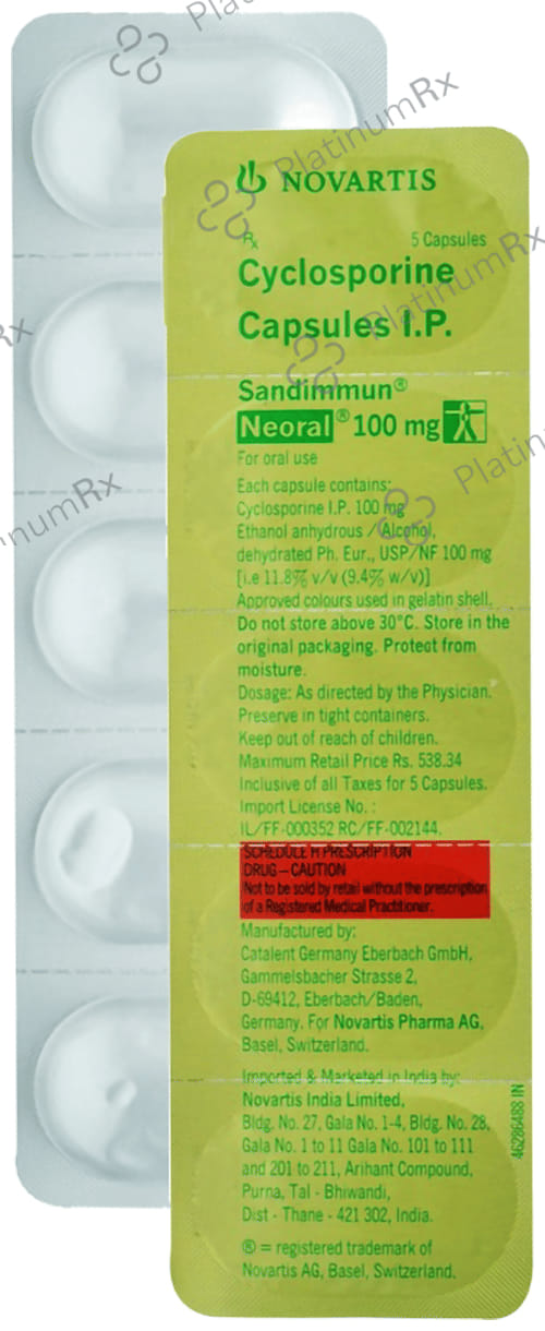 Sandimmun Neoral 100mg Soft Gelatin Capsule 5 Soft Gelatin Capsule