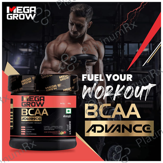 Megagrow BCAA Advance Supplement Powder for Fast Recovery & Muscle Growth Kiwi Strawberry