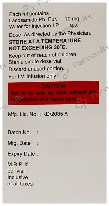 Lacosam 10mg Injection 20ml