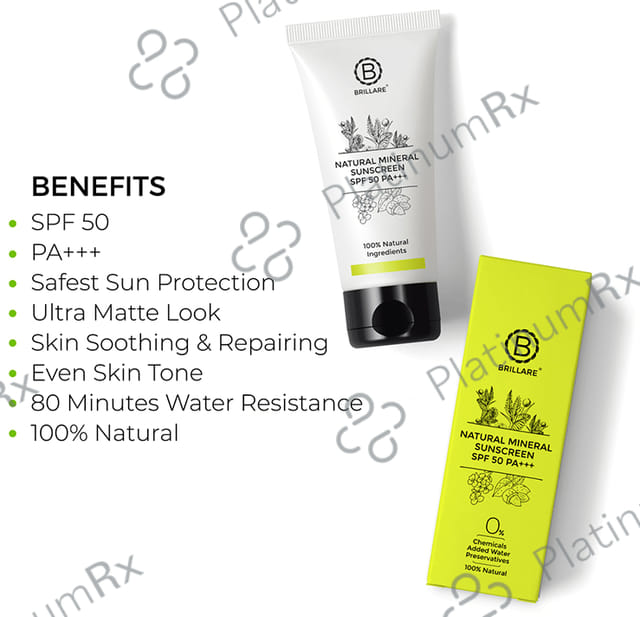 Brillare Natural Mineral SPF 50 PA+++ Sunscreen 50gm