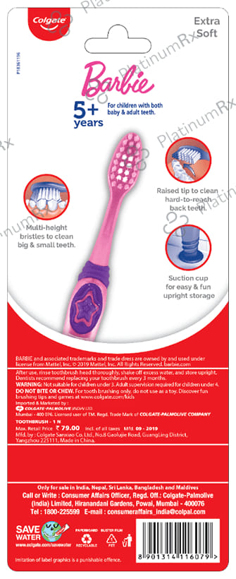 Colgate Kids Extra Soft Barbie Toothbrush 3 Toothbrushes