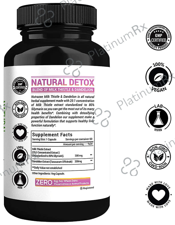 Nutrazee Natural Milk Thistle & Dandelion Veg Capsule for Liver Detox