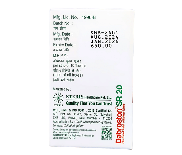 Dabroston 20mg Tablet SR 10s