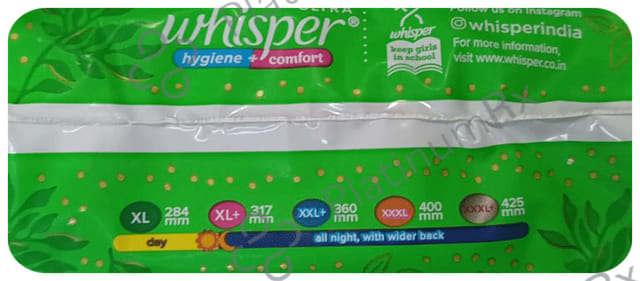Whisper Ultra Clean Hygiene Comfort Sanitary Pads - Size XL+ 7 pads