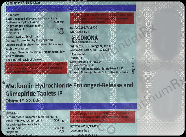 Obimet GX 0.5/500mg Tablet PR 10s