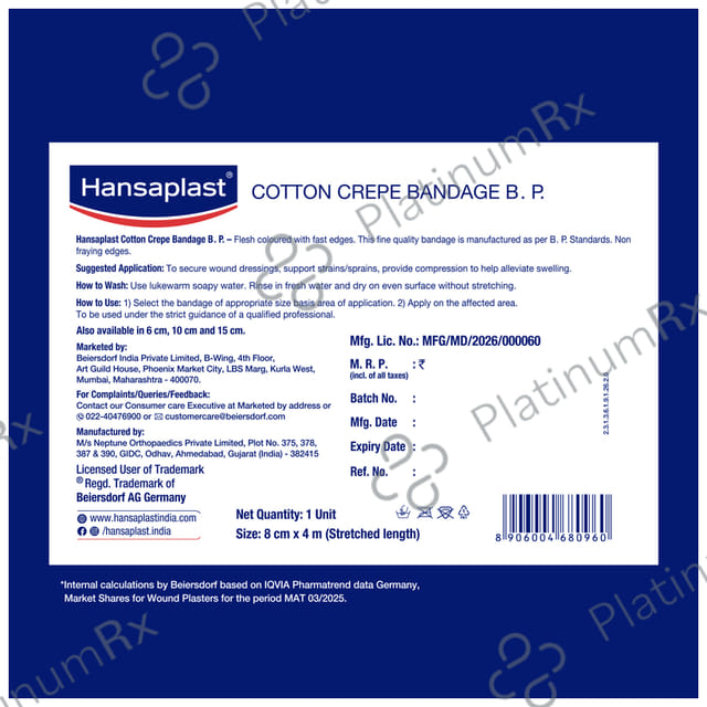 Hansaplast Cotton Crepe Bandage 1 X (8cm x 4m)