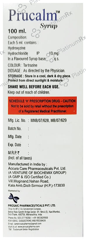 Prucalm 10mg Syrup 100ml