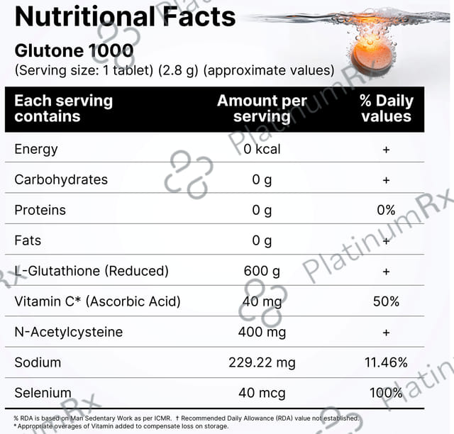 Glutone 1000(15 Effervescent Tablets Each) 1 Bottle