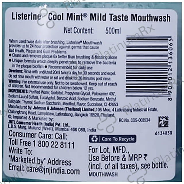 Listerine Mouth Wash Cool Mint Mild Taste 500 ml