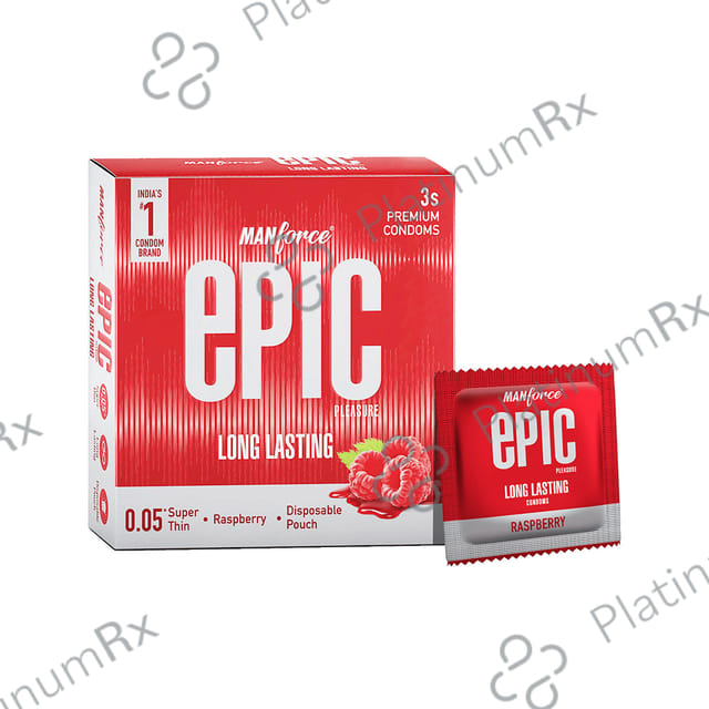 Manforce Epic Pleasure Long Lasting Premium Condom with Disposable Pouch Flavour Raspberry 3s