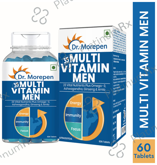 Dr. Morepen Multi Vitamin for Men - With Omega 3, Ashwagandha, Ginseng & Amla for Energy, Immunity & Focus - Tablet
