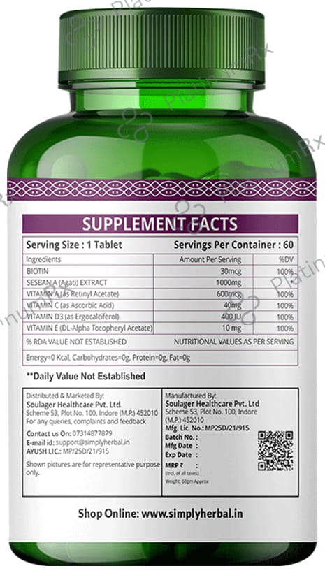 Simply Herbal Plant Based Biotin Tablet