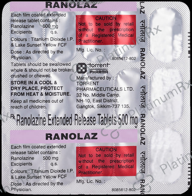 Ranolaz 500mg Tablet SR 15s