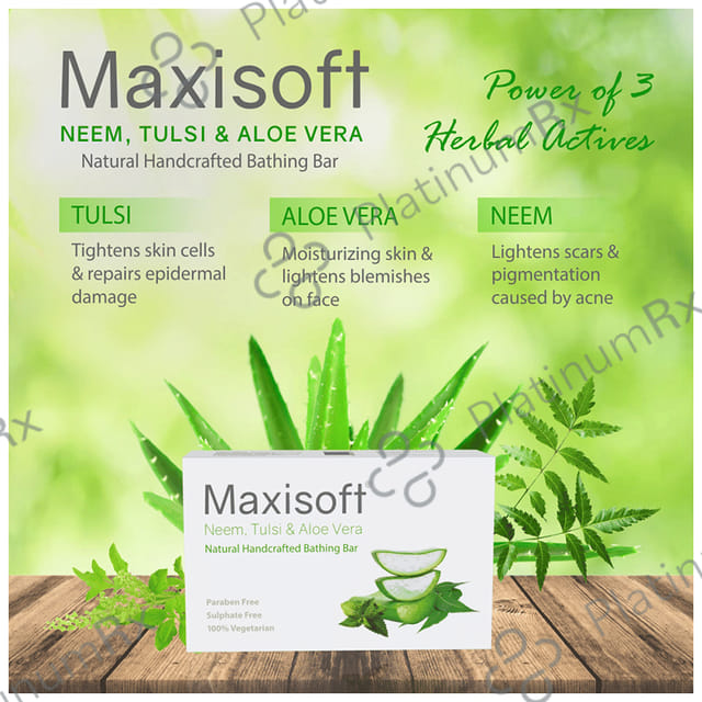 Maxisoft Neem, Tulsi & Aloe Vera Bathing Bar (100gm Each) 4 units