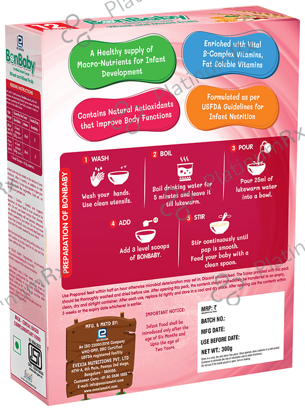 Evexia Bonbaby Fortified Infant Cereal (12 Month Onwards) - Wheat & Mixed Fruit