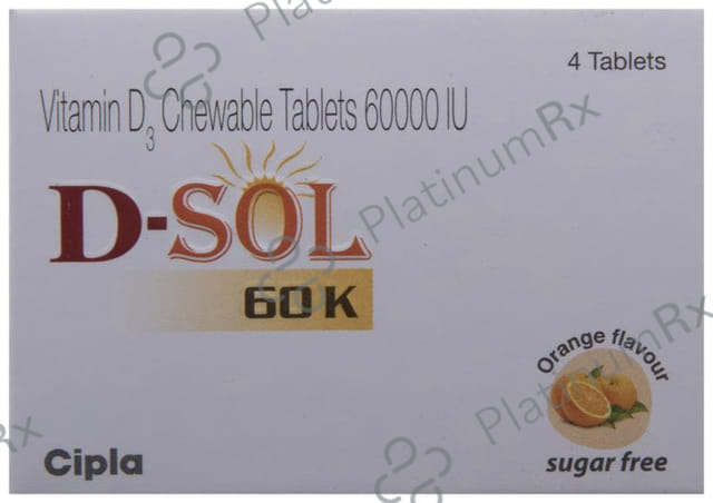 D Sol 60K Vitamin D3 Chewable Tablet Sugar Free Orange 4s