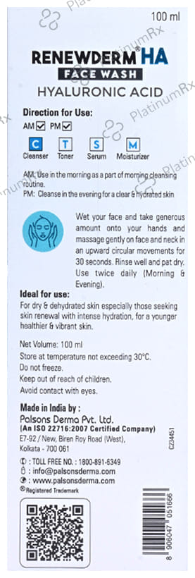 Renewderm HA Hyaluronic Acid Face Wash 100ml