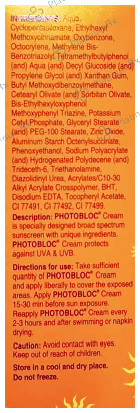 Photobloc Sunscreen SPF 50+ PA++++ Broad Spectrum UVA/UVB Protection Cream 50gm