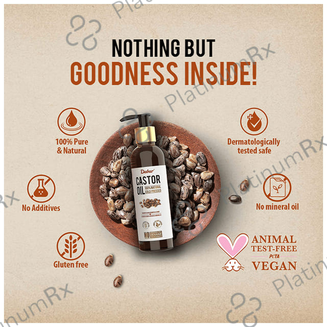 Dabur 100% Natural Cold-Pressed Castor Oil - Promotes Hair Growth & Hydrates Skin