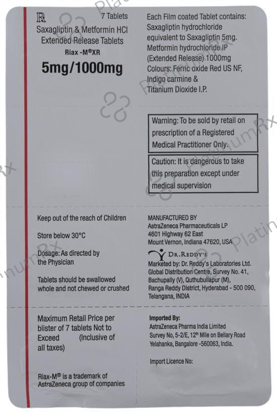 Riax M XR 5mg/1000mg Tablet 7s