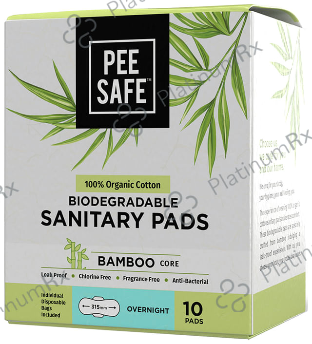 Pee Safe 100% Organic Cotton - Biodegradable Sanitary Pads - Overnight