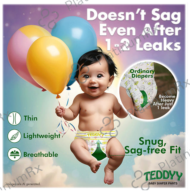 Teddyy Easy Baby Diaper Pants with Soft Elastic - Size XL 34 diapers