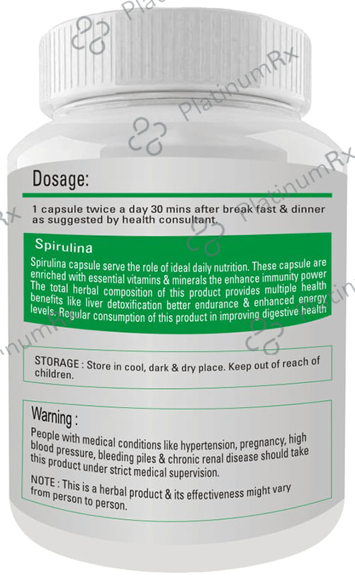 Fitness Prime Maximum Strength Spirulina Nutritional Wellness Support 800mg Capsule