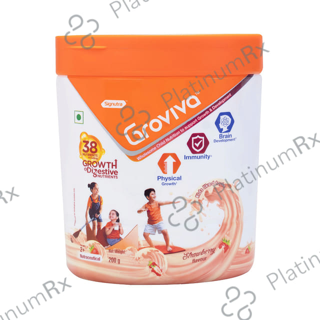 Groviva Child Nutrition for Physical Growth, Brain Development & Immunity Flavour Strawberry Powder 200gm
