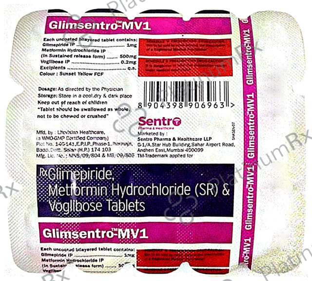 Glimsentro MV1/500/0.2mg Tablet SR 15s