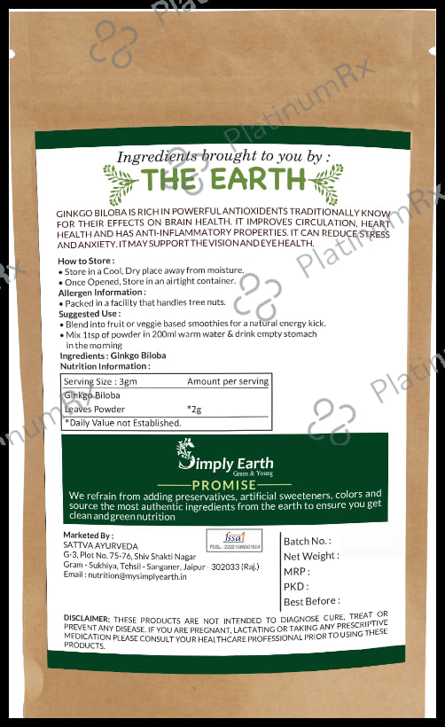 Simply Earth Ginkgo Biloba Extract Powder