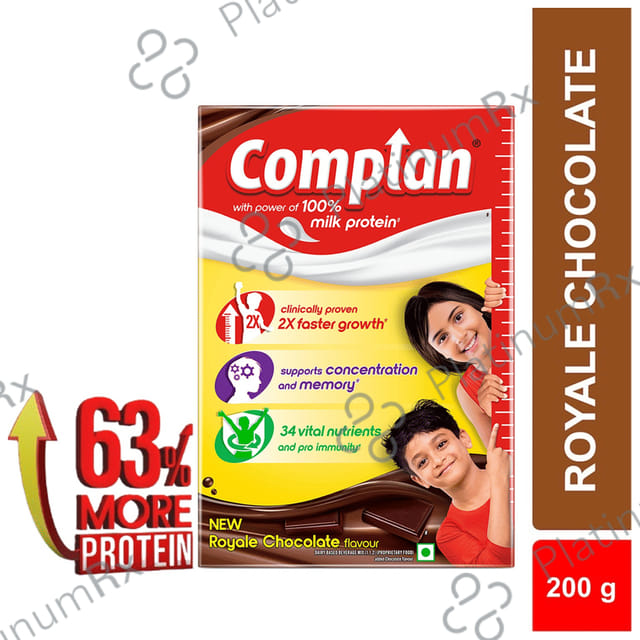 Complan 100% Milk Protein for Concentration, Memory & Growth - Flavour Royale Chocolate Refill 200 gm
