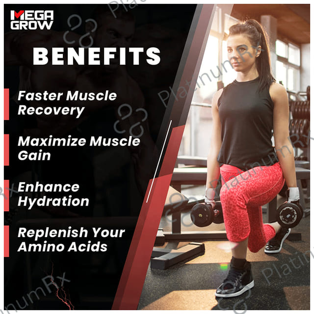 Megagrow BCAA Advance Supplement Powder for Fast Recovery & Muscle Growth Kiwi Strawberry