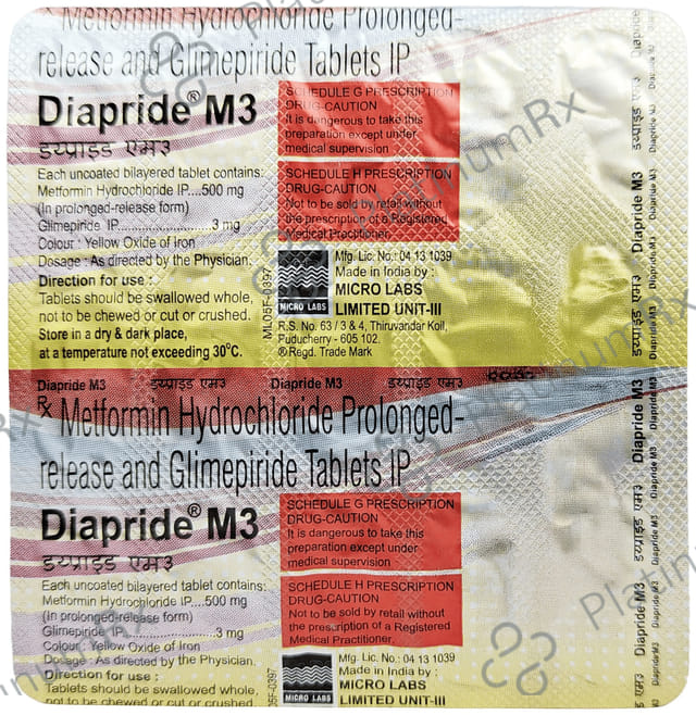Diapride M 3/500mg Tablet 15s
