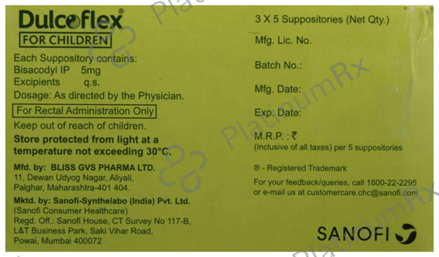 Dulcoflex 5mg Suppository for Children 1s