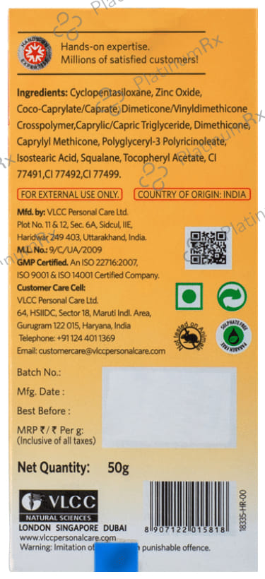 VLCC Mineral Sunscreen SPF 50 PA+++ Cream Tinted 50gm