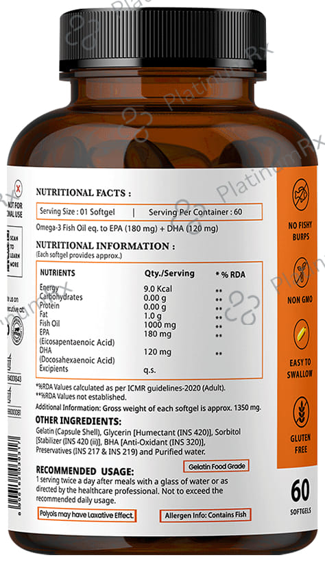Nirvasa Omega-3 Salmon Fish Oil Softgel (60 Each) 1 Bottle