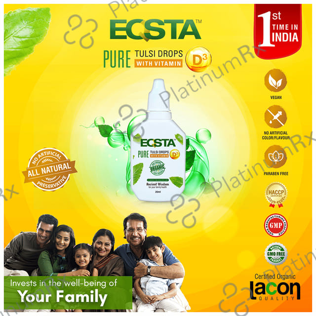 Eqsta Pure Tulsi Drop with Vitamin D3 with Health Book Free