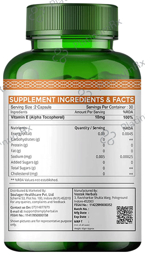 Simply 200mg Herbal Vitamin E Capsule 60s
