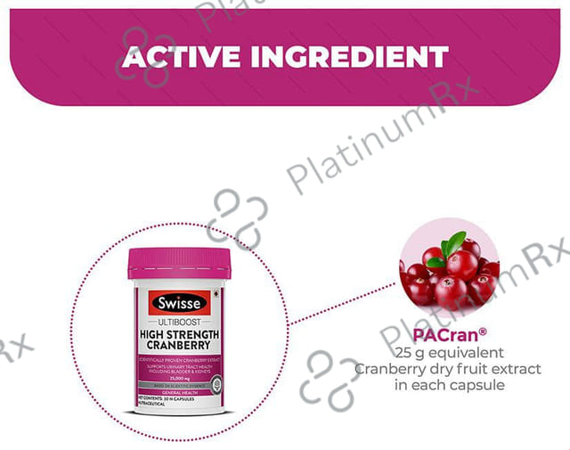 Swisse Ultiboost High Strength Cranberry 25000mg Capsule, Supports Bladder & Kidney Health